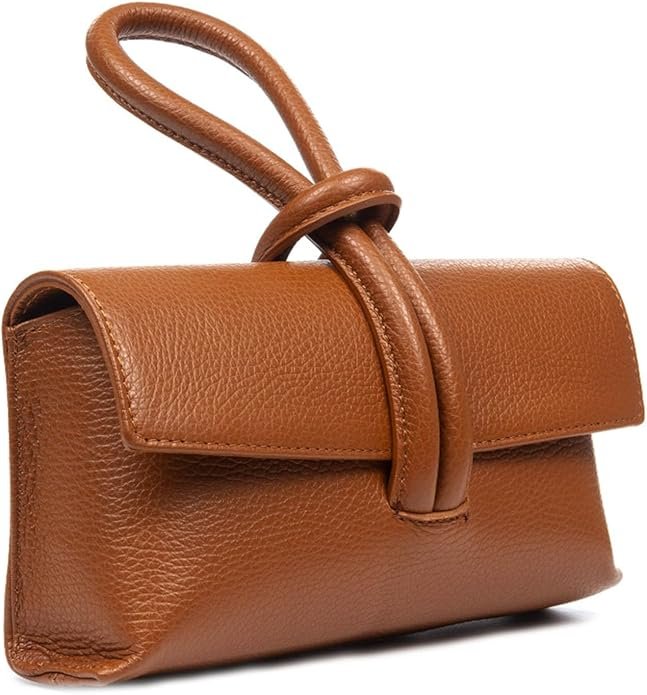 LeahWard Women's Leather Clutch Bag With Loop Handle